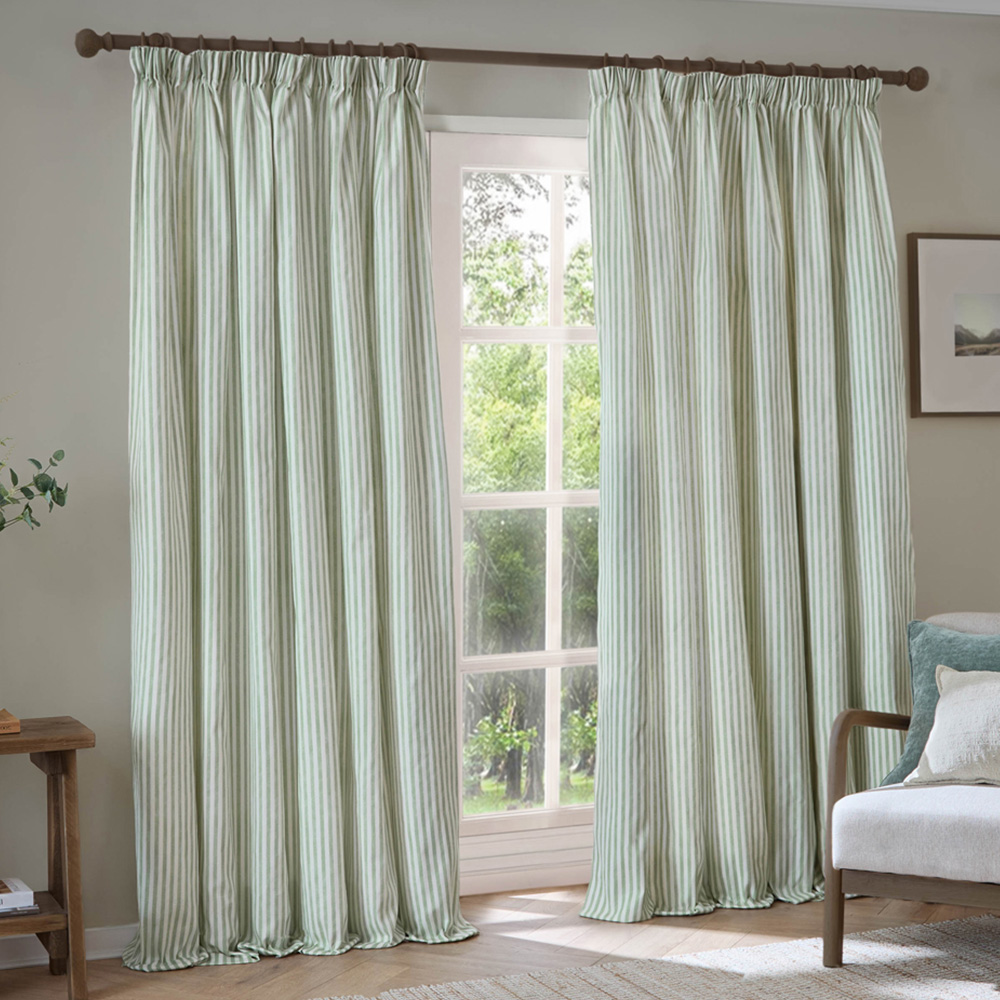 Yard Hebden Eucalyptus Cotton Blackout Pencil Pleat Curtains 168 x 229cm Image 1