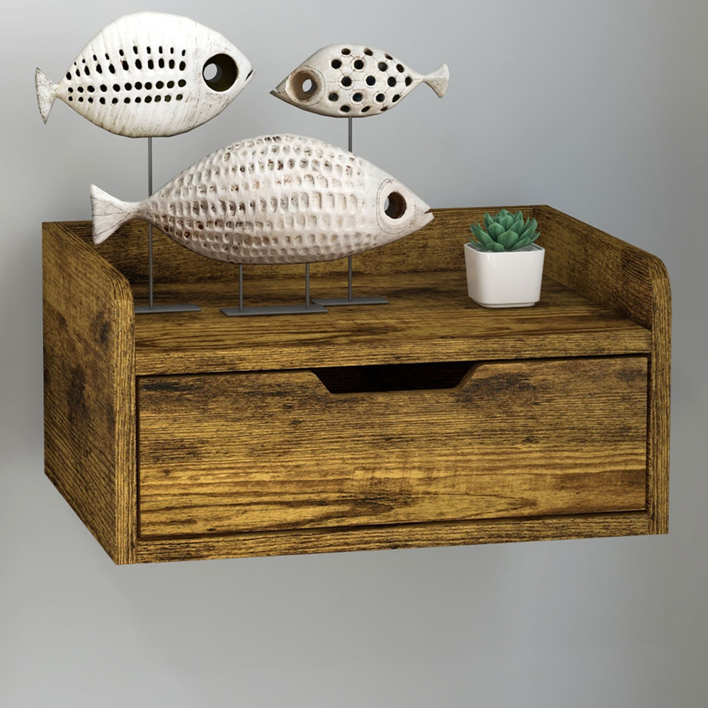 Portland Set of 2 Rustic Brown Floating Nightstand Image 1