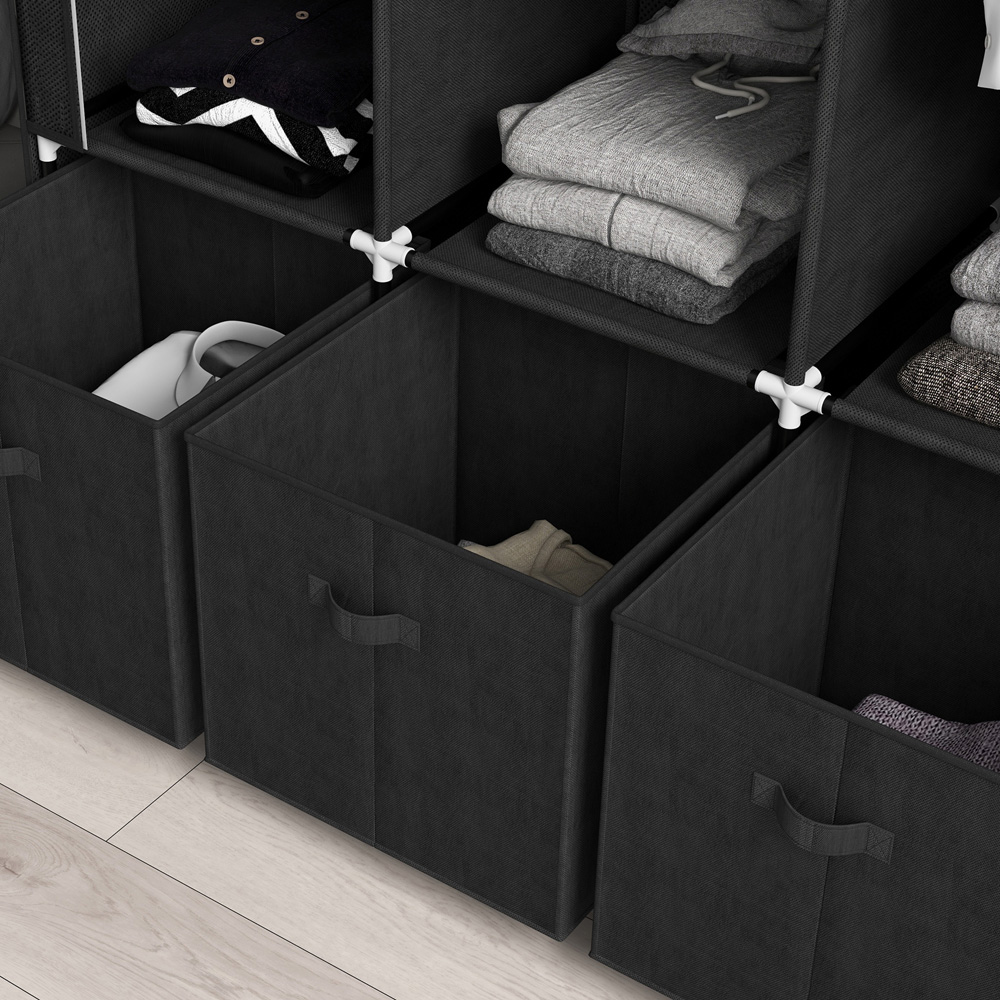 Portland 3 Fabric Drawer 5 Shelf Black Wardrobe Image 2