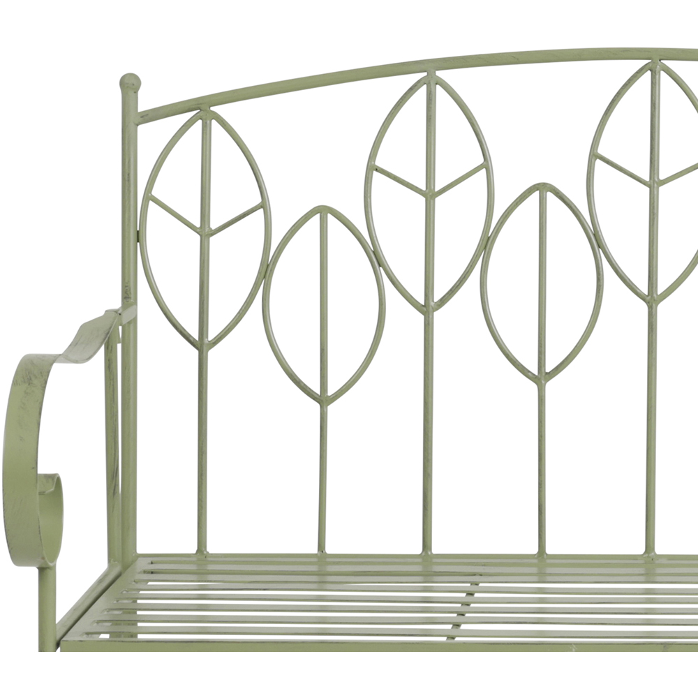 Charles Bentley 2 Seater Sage Green Rustic Metal Leaf Pattern Garden Bench Image 6