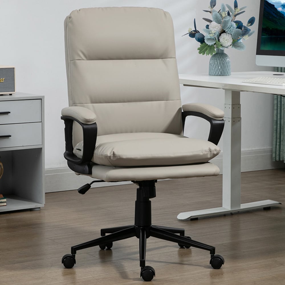 Portland Light Grey PU Leather Swivel Office Chair Image 1