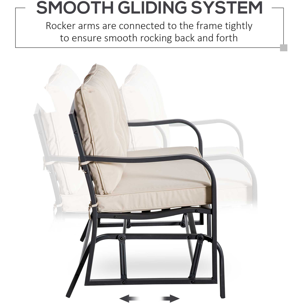 Outsunny 2 Seater Khaki Steel Glider Bench with Armrest Image 4