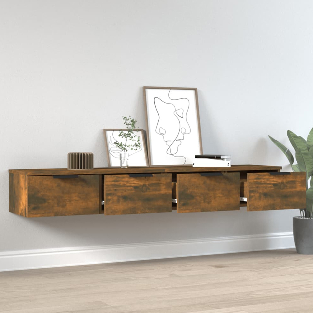 vidaXL 2 Drawer Smoked Oak Wall Cabinet Set of 2 Image 1