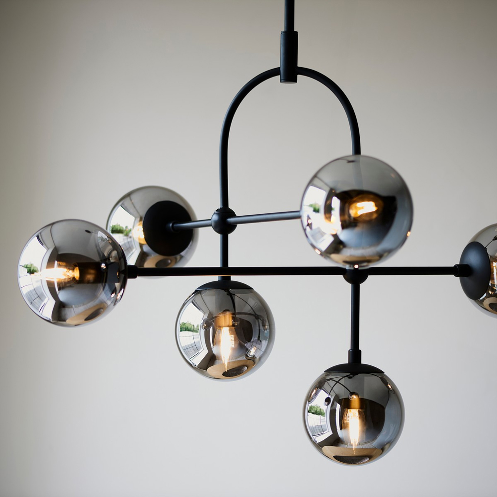 Merano Trieste Smoked Mirror Glass Matt Black Globe Pendant Ceiling Light Image 4