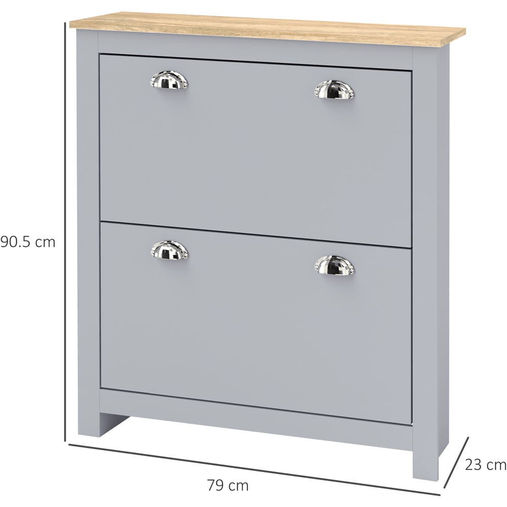 HOMCOM 2 Drawer Grey Flip Door Narrow Shoe Cabinet Image 9