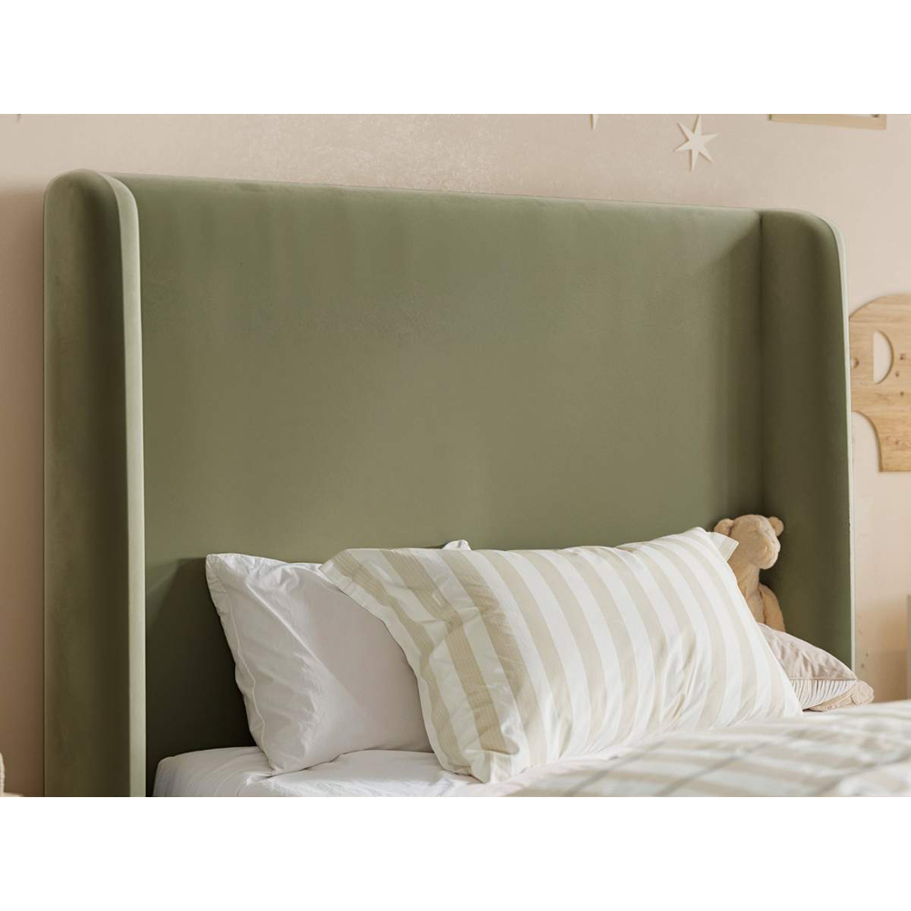 Flair Alma Single Olive Green Velvet Bed Frame with Winged Headboard Image 4