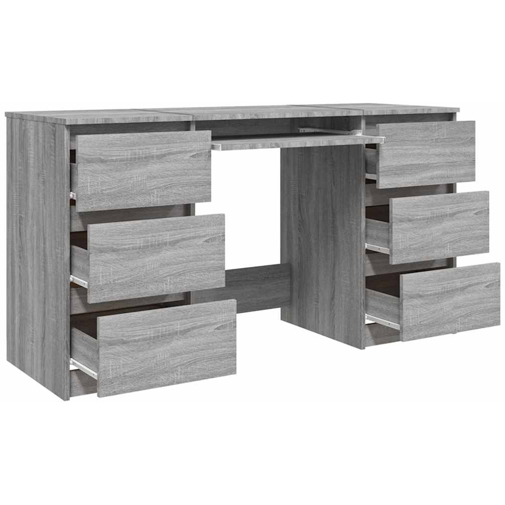 vidaXL 6 Drawer Computer Desk with Keyboard Tray Sonoma Grey Image 5