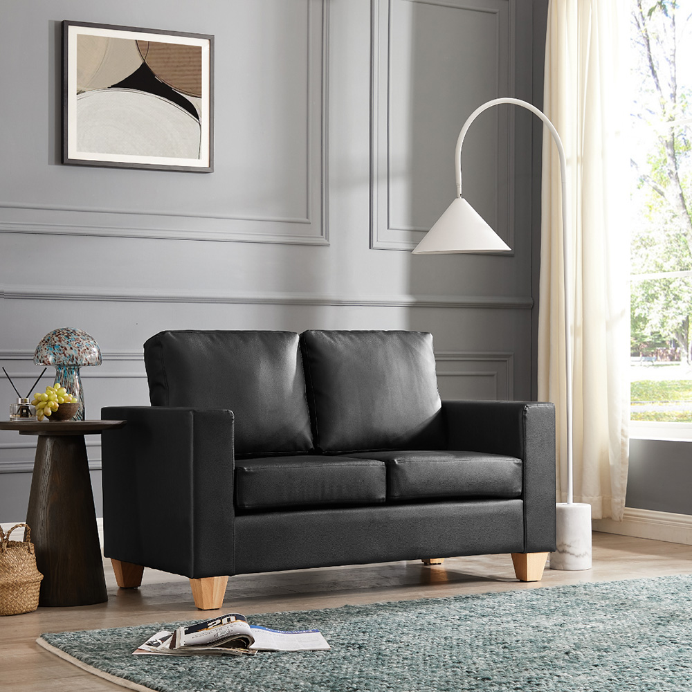 Home Detail Enderby 2 Seater Black Faux Leather Sofa in a Box Image 3