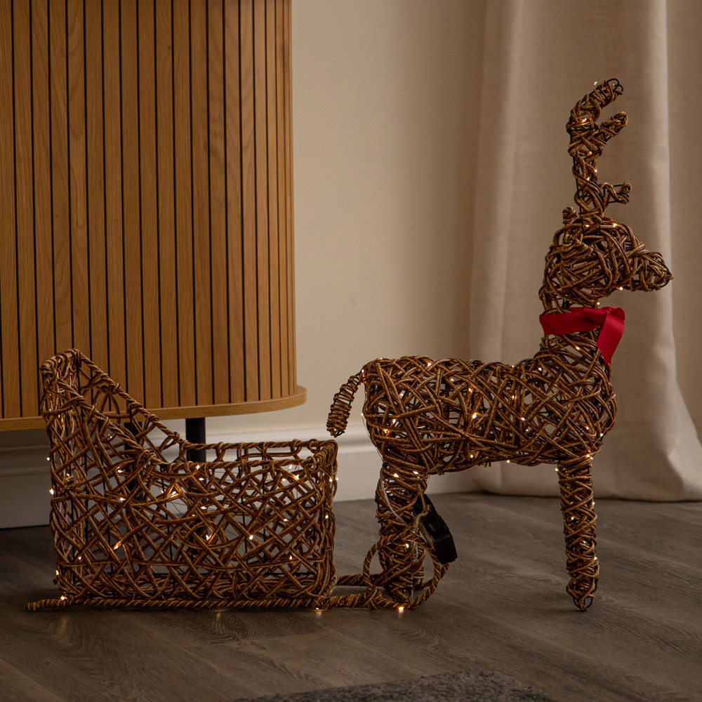 Samuel Alexander 120 Warm White LED Light-Up Rattan Reindeer and Sleigh Christmas Decoration 82cm Image 9