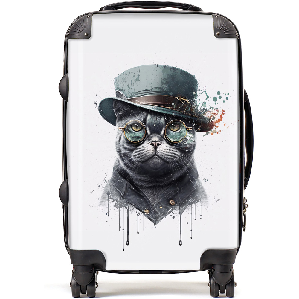 Warren Reed Designer Cabin Splashart British Shorthair Cat with Glasses Suitcase Image 1