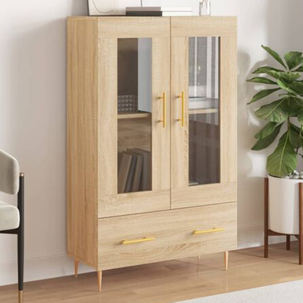 vidaXL 2 Glass Door Single Drawer Sonoma Oak Highboard Image 1