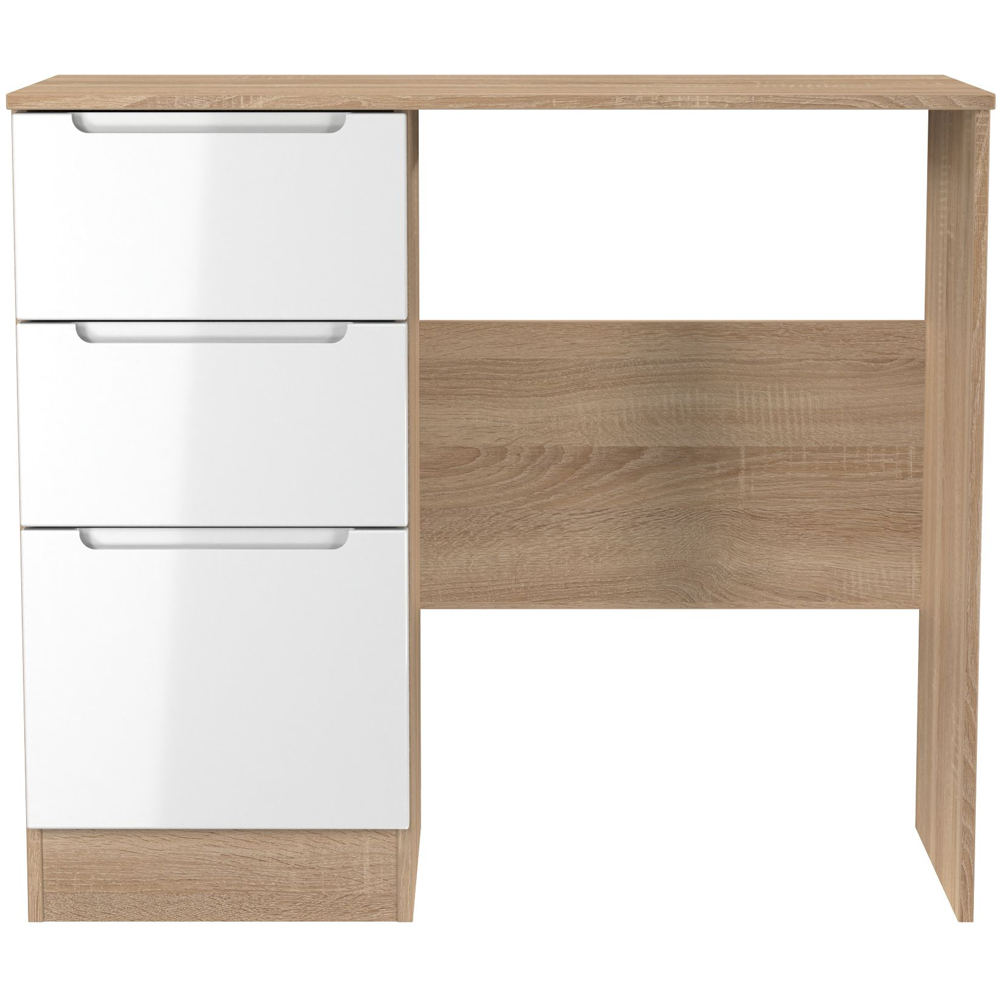 Crowndale Milan 3 Drawer White Gloss and Bardolino Oak Dressing Table Ready Assembled Image 3