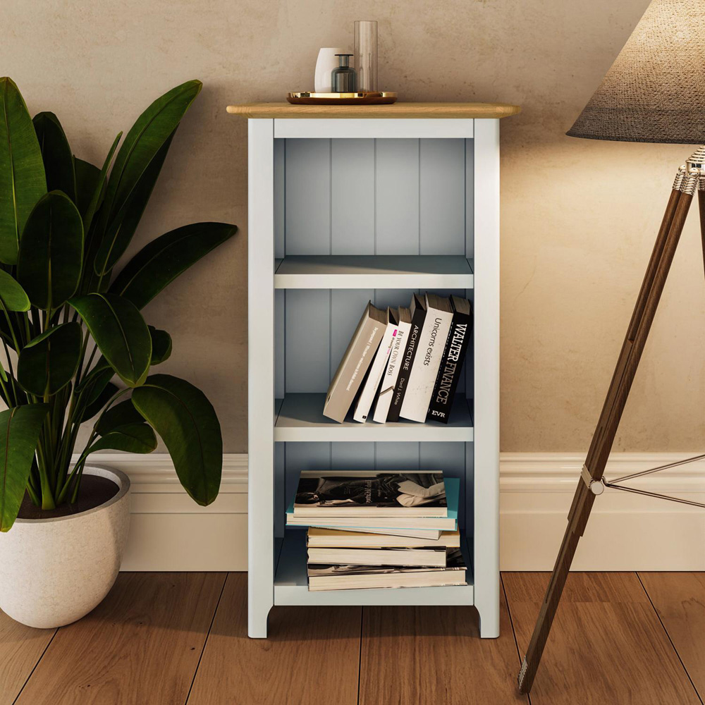 FWStyle Taberno 3 Shelf White Linen and Oak Bookcase Image 6