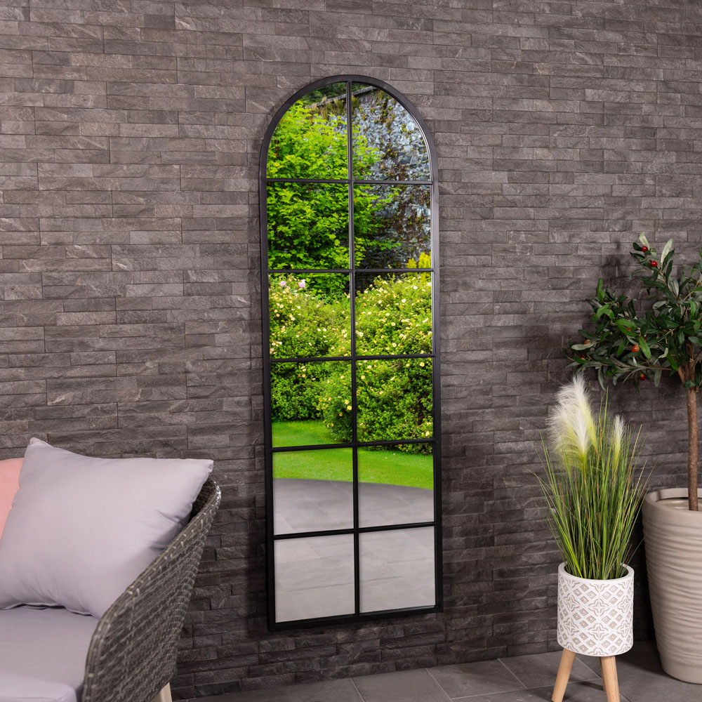 Charles Bentley Bern Black Arch Window Outdoor Wall Mirror 165 x 55cm Image 2