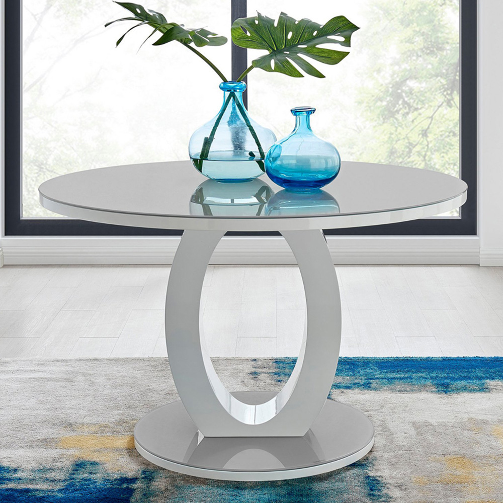 Furniturebox Lucia Fortana 6 Seater Round Dining Set Grey Gloss Cappuccino Beige and Chrome Image 2