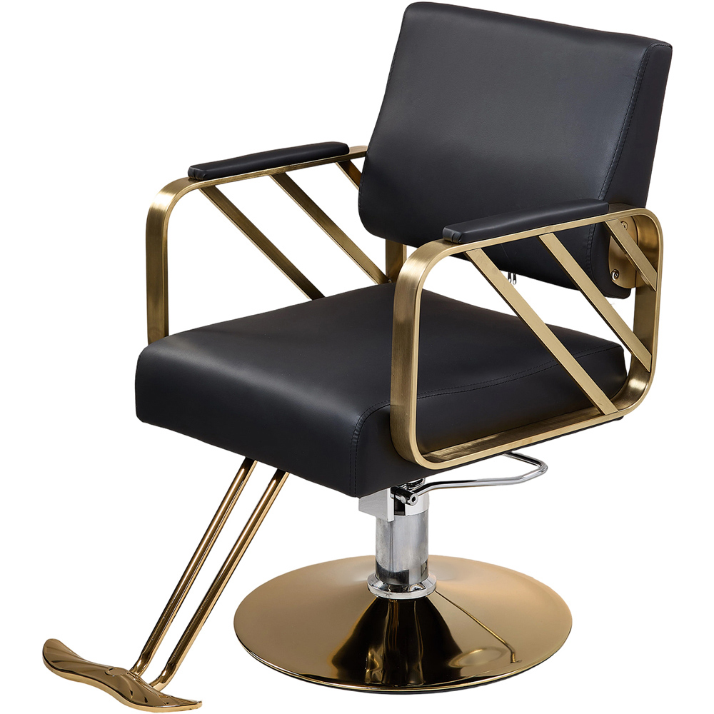 Living and Home Black and Gold Luxury Barber Chair with Fishtail Footrest Image 2