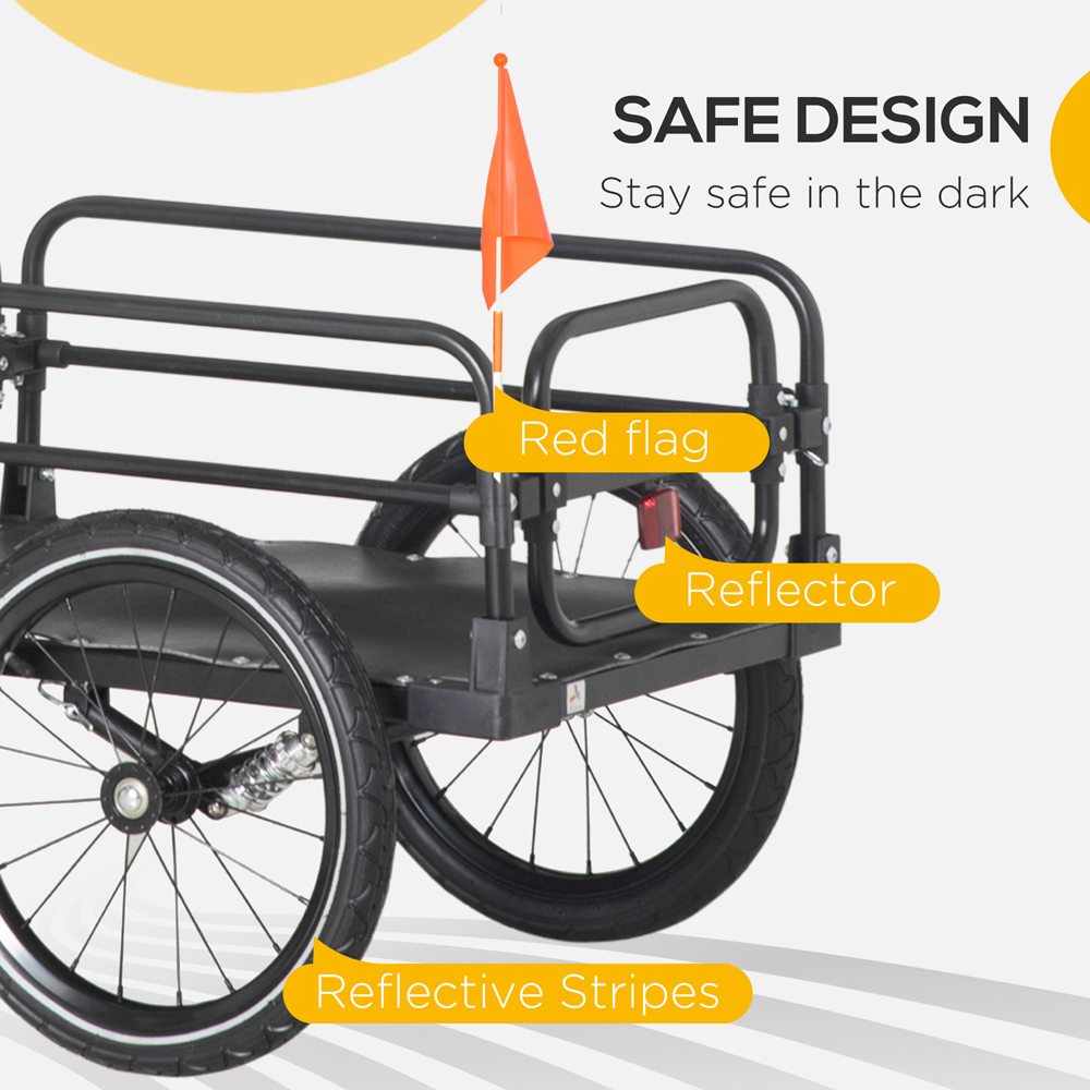 HOMCOM Black Bicycle Cargo Trailer with Suspension and 2 Wheels Image 5