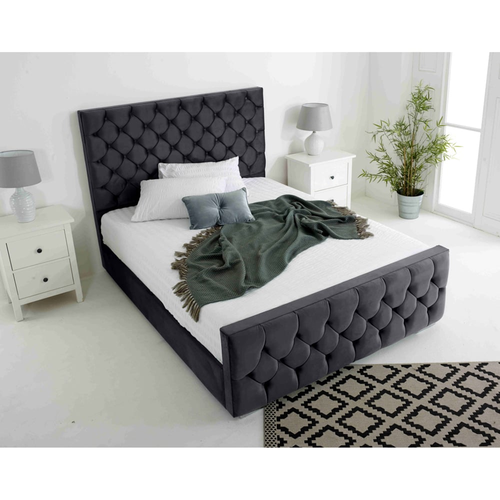 Eleganza Maya Single Steel Plush Velvet Bed Frame with Chesterfield Headboard Image 3