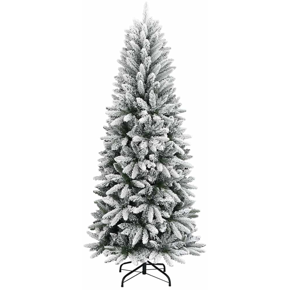 vidaXL Pre-Lit Black Baubles Artificial Snow Flocked Christmas Tree 5ft Image 5