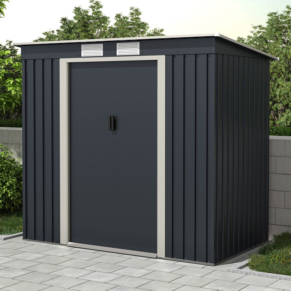 Charles Bentley 6.6 x 4ft Double Door Metal Shed Grey Image 2