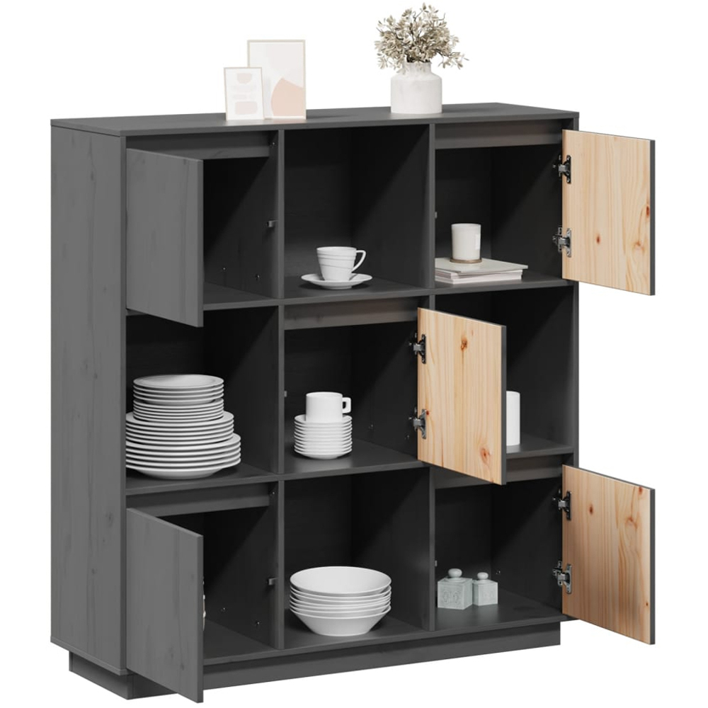 vidaXL 5 Door 4 Shelf Grey Solid Pine Wood Highboard Image 5