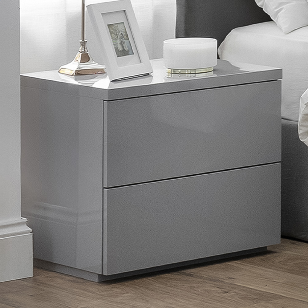Julian Bowen Monaco 2 Drawer Grey Gloss Bedside Cabinet Image 1