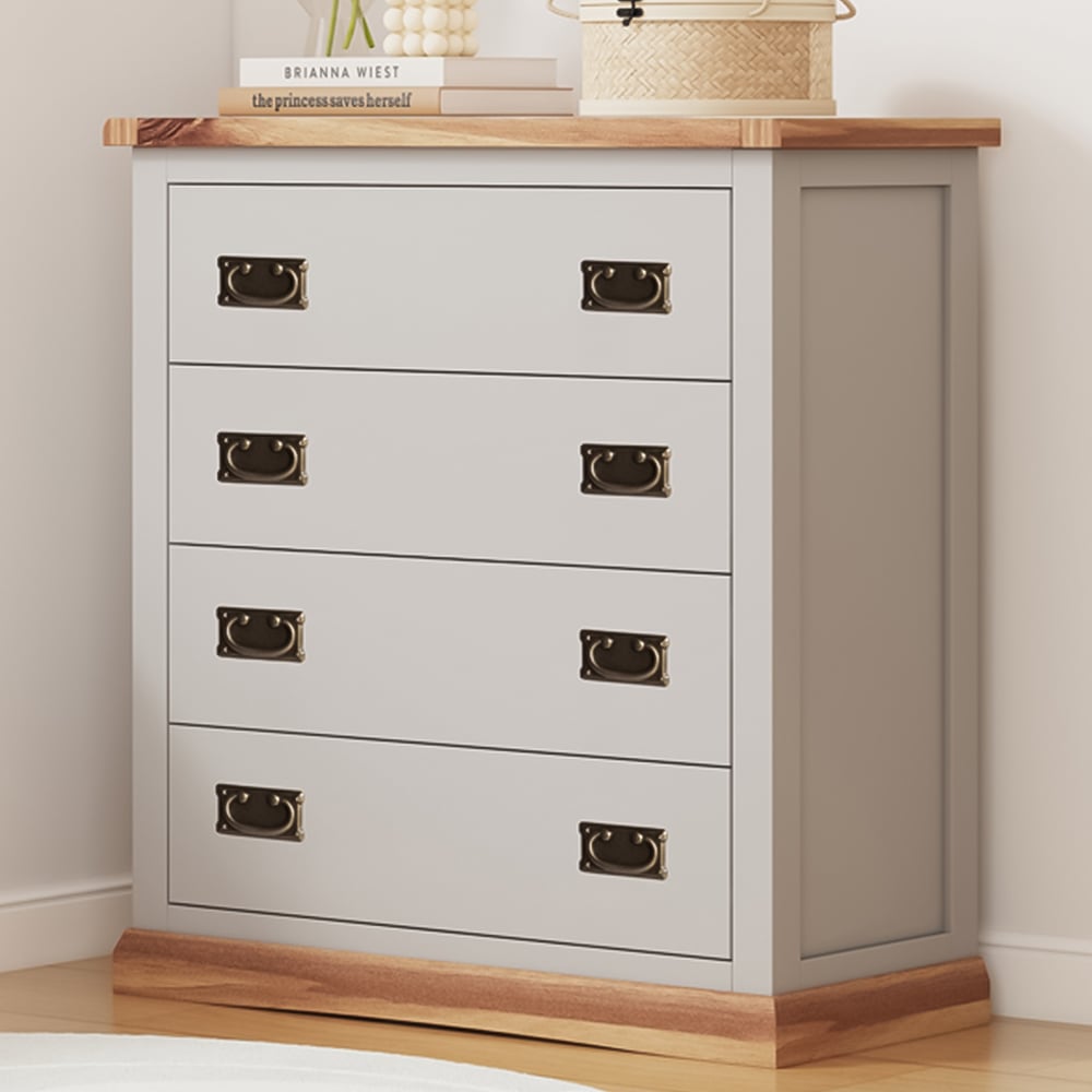 Bomporto 4 Drawer Light Grey Chest of Drawers with Brass Drop Handle Image 1