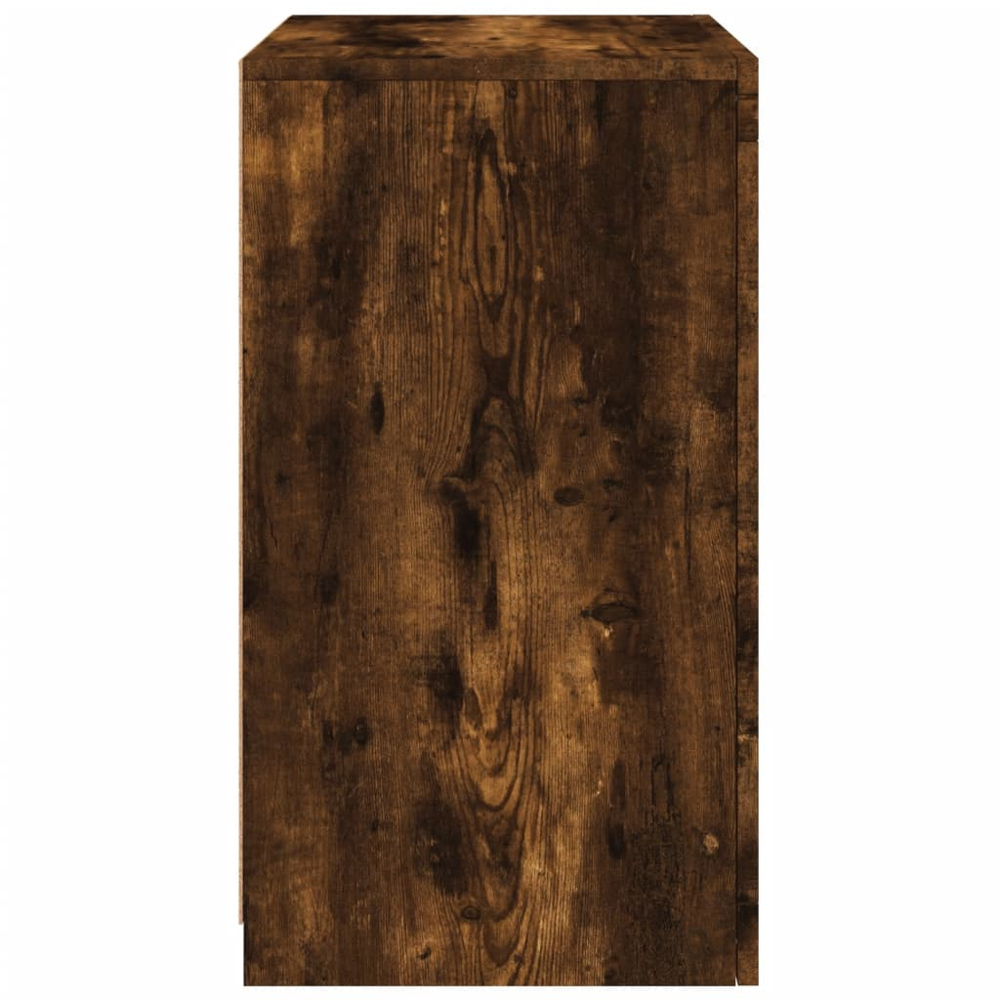 vidaXL 2 Shelf Single Door Smoked Oak Side Cabinet with LED Lights Set of 2 Image 7