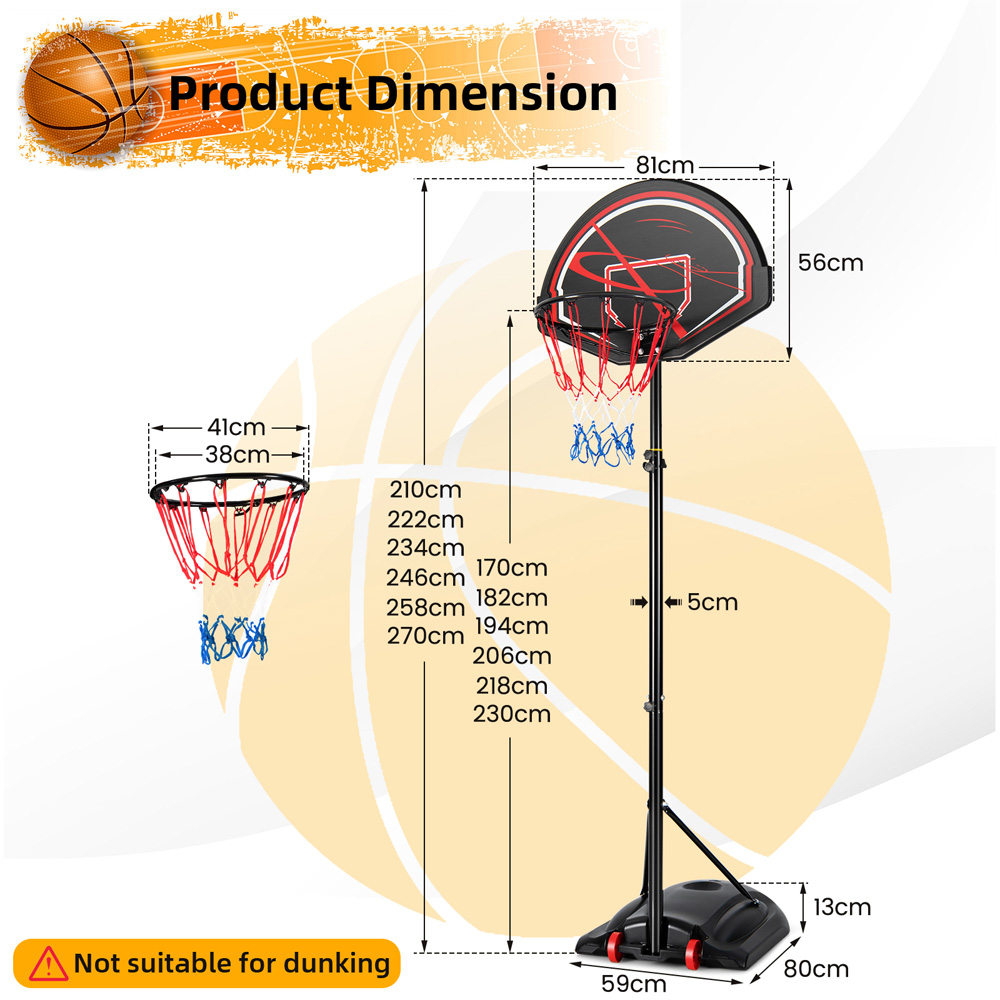 Costway Basketball Hoop System with Adjustable Height Image 8