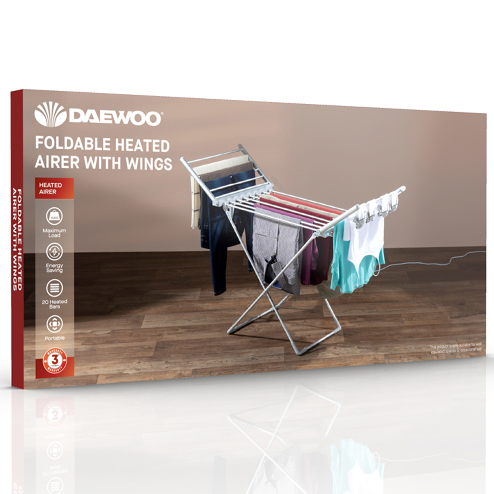 Daewoo Silver Winged Heated Clothes Airer Image 3