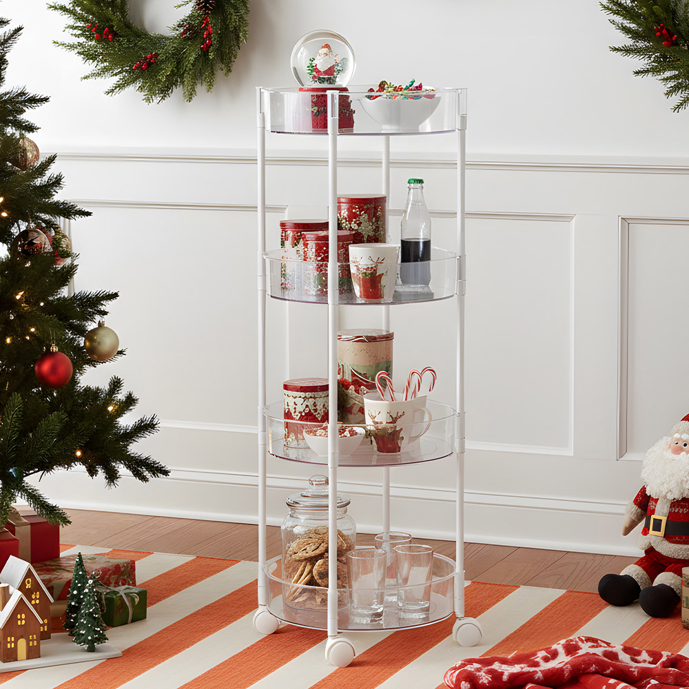 Living and Home 4 Shelf Clear Round Rolling Storage Cart Image 2