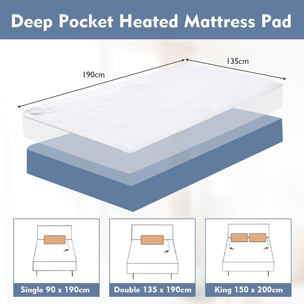 Costway Medium Electric Mattress Pad with 8 Heat Settings Image 3