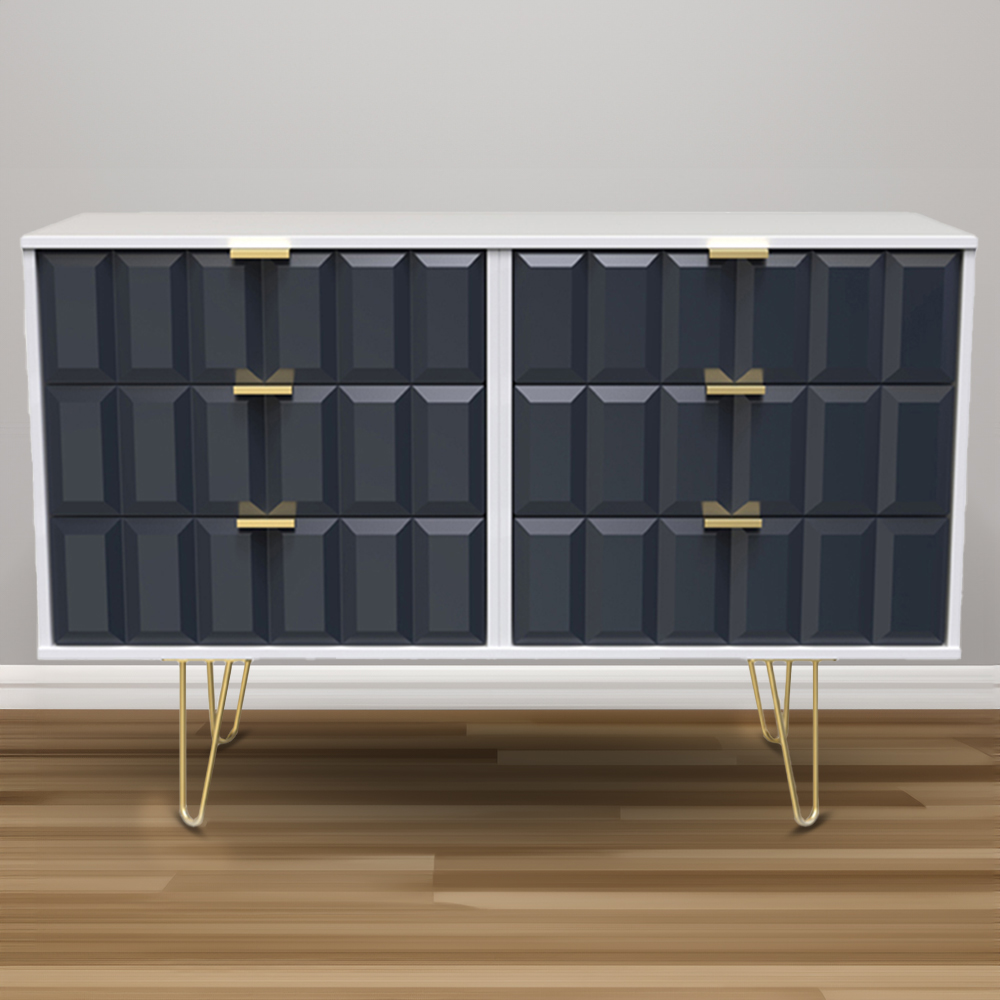 Crowndale Cube 6 Drawer Matt Indigo and White Chest of Drawers Ready Assembled Image 1