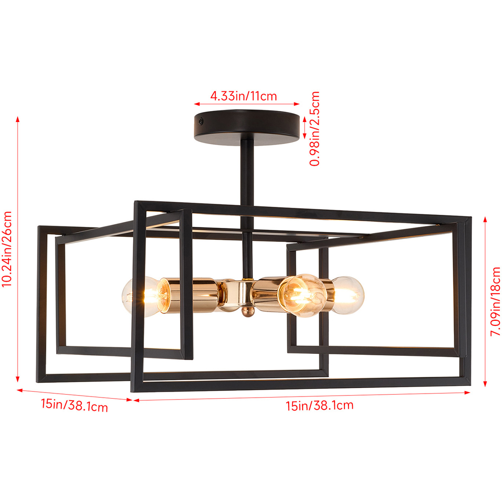 Living and Home 4 Light Black and Gold Industrial Cross Frame E27 Ceiling Light Image 8