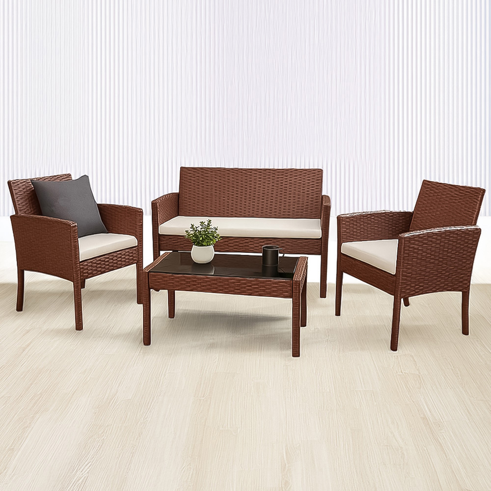 Home Republic Bali 4 Seater Brown Rattan Garden Sofa Set with Cushion Image 1