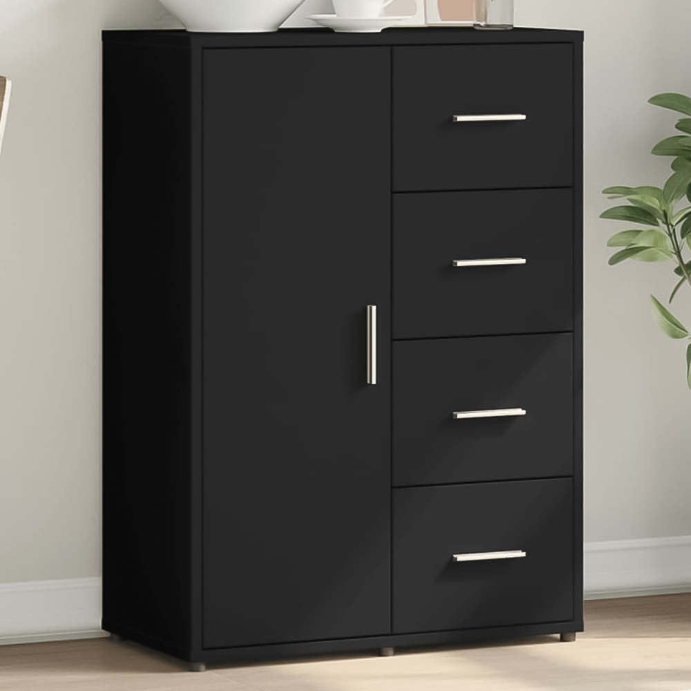 vidaXL Single Door 4 Drawer Black Wooden Sideboard Image 1