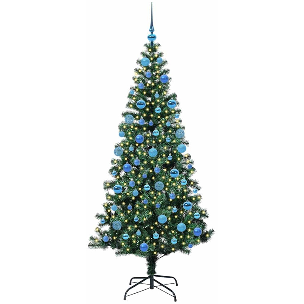 vidaXL Pre-Lit Blue Baubles Green Artificial Christmas Tree 6ft Image 1