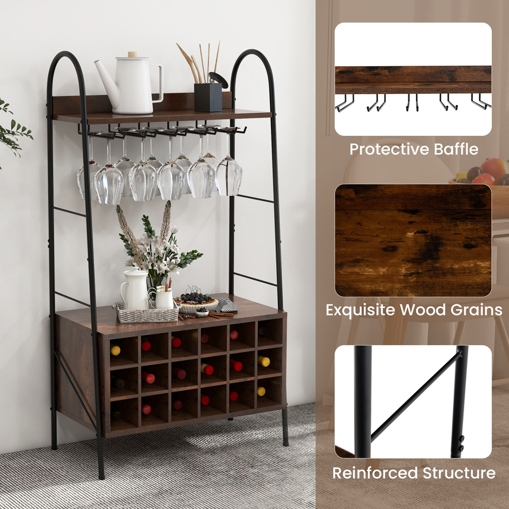 Costway 2 Shelf Rustic Brown Wine Rack Image 8