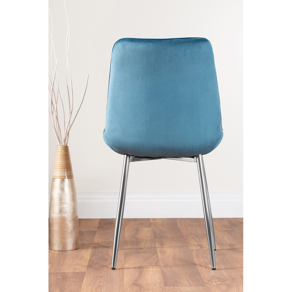 Furniturebox Cesano Set of 2 Blue and Chrome Velvet Dining Chair Image 9
