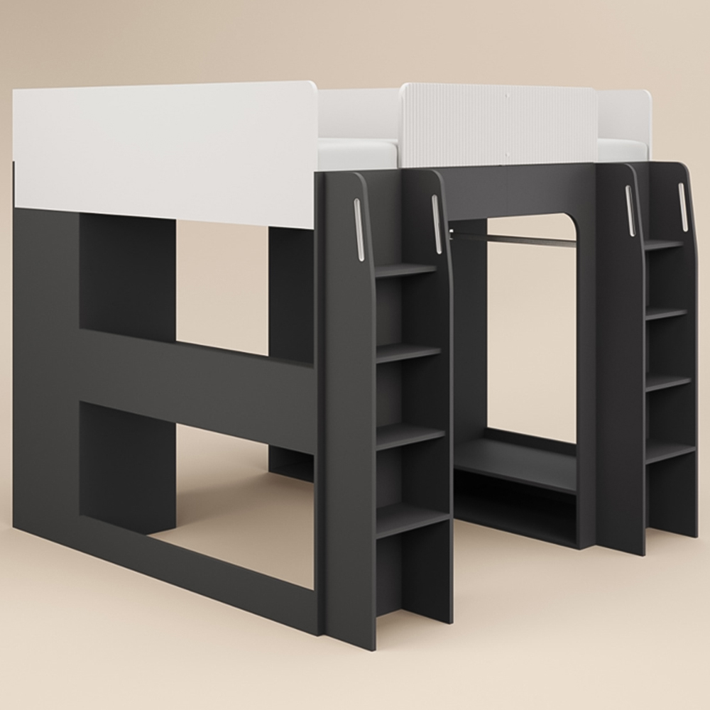 Recoil Dante Twin White and Grey Gaming High Sleeper Bed with Desk and Wardrobe Image 2