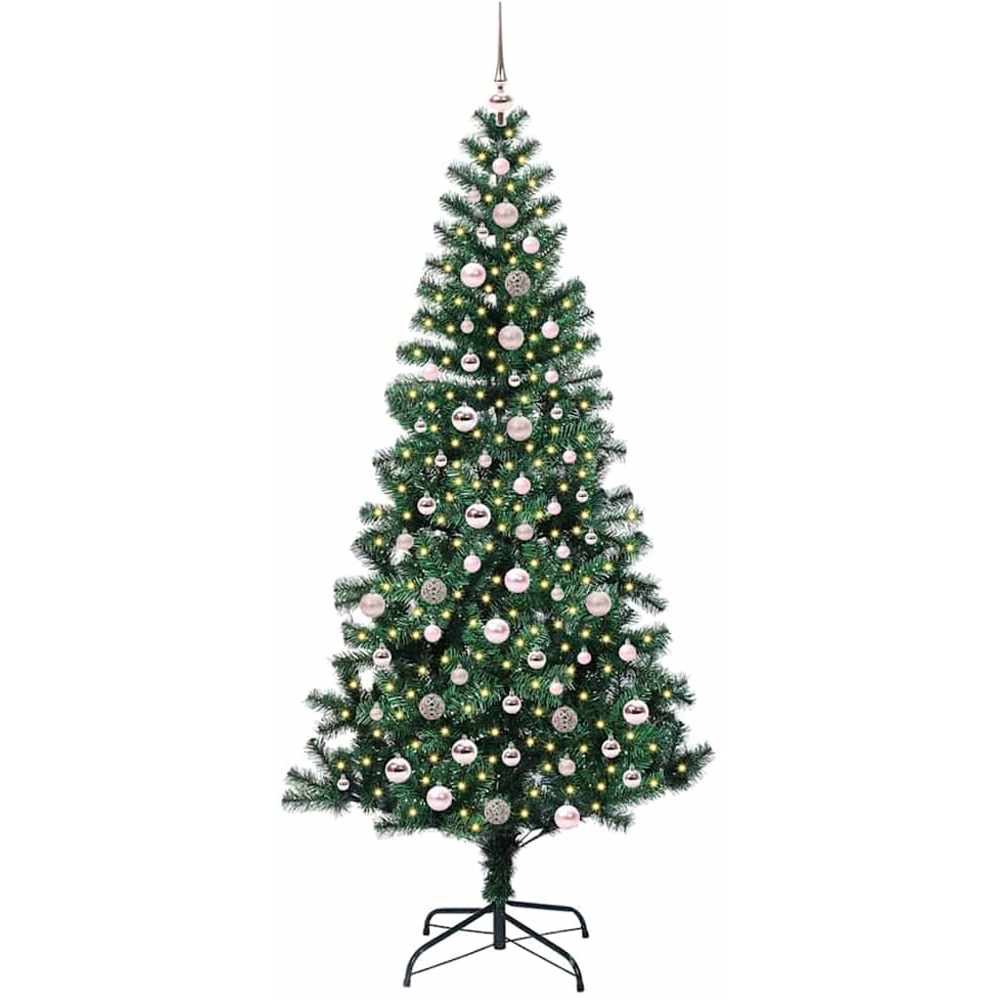 vidaXL Pre-Lit Pink Baubles Green Artificial Christmas Tree 8ft Image 1