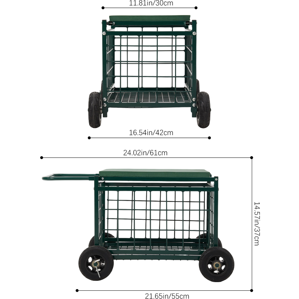 Living and Home Green Garden Work Seat Cart with Storage Image 8