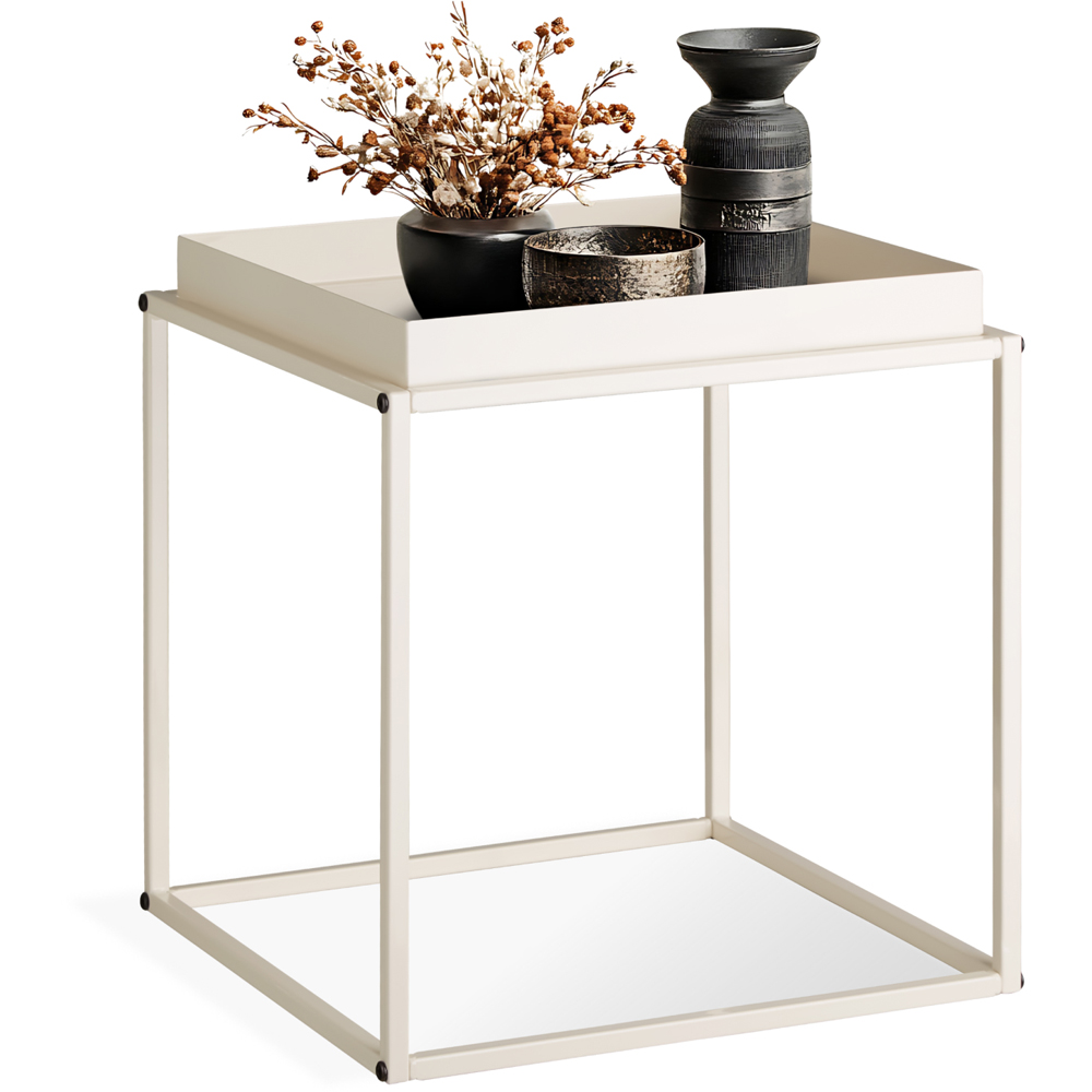 tectake Cambridge Single Shelf Cream Bedside Table Image 2