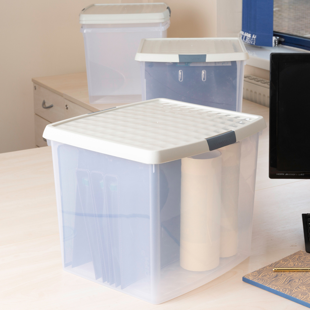 Wham Clip 37L Clear Stone and Slate Grey Square Storage Box with Lid 4 Pack Image 2