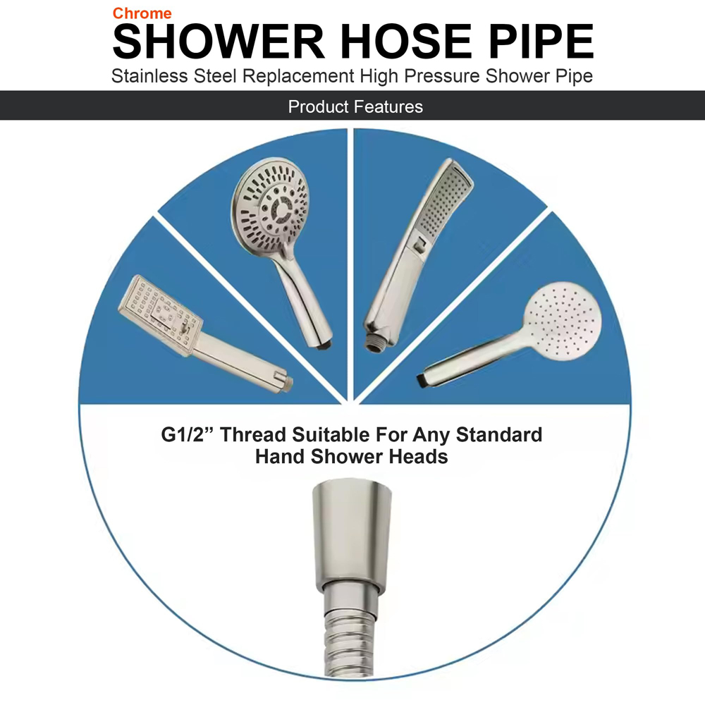 ATEK Stainless Steel Chrome Flexible Replacement Shower Hose with Washer 1.5m Image 7