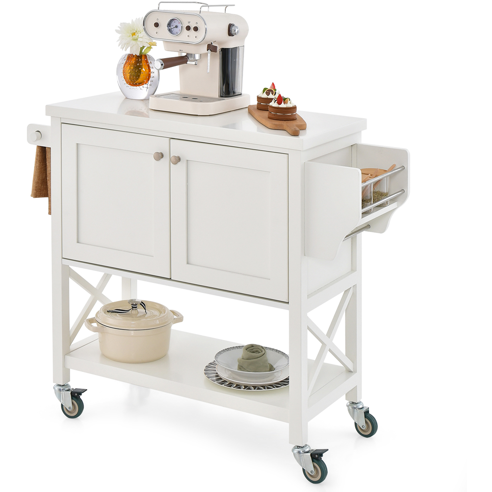 Costway 2 Door Single Shelf White Kitchen Island Trolley Image 3
