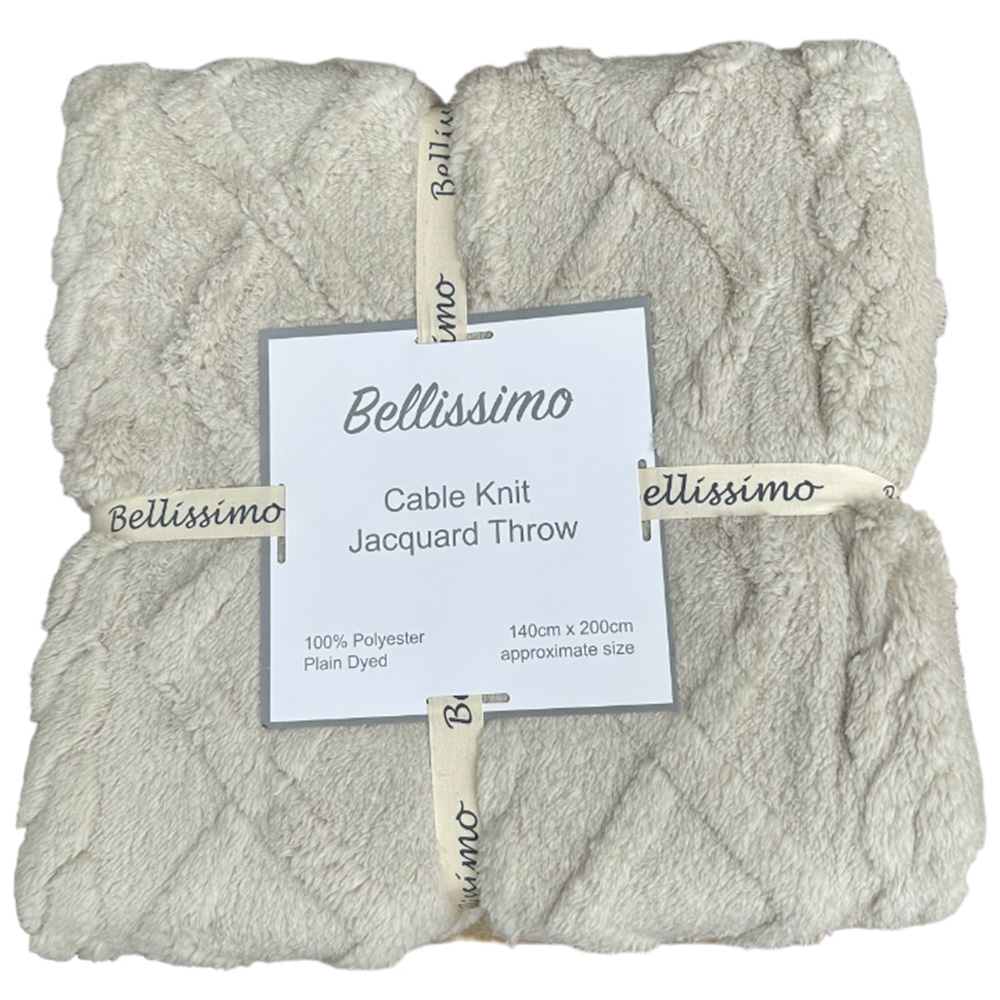 Bellissimo Cable Knit Natural Jacquard Fleece Throw 200 x 140cm Image 1