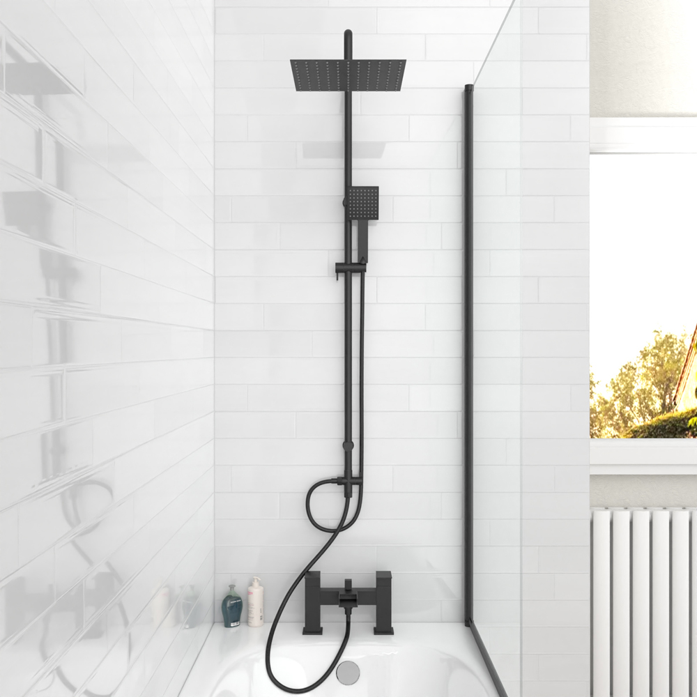 Nes Home Kenton Waterfall Matte Black Square Shower Mixer Tap and Riser Rail Kit with Handset Image 3