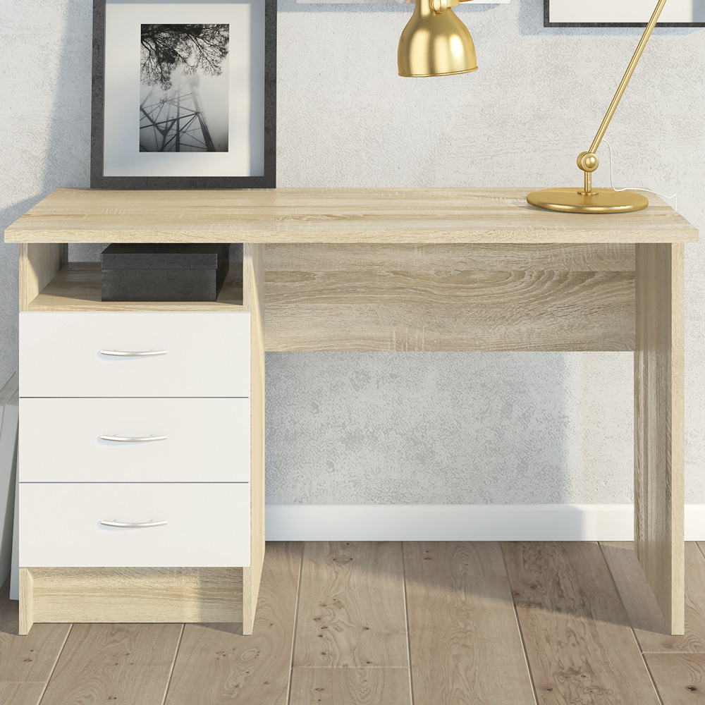 Florence Function Plus 3 Drawer Desk White and Oak Image 1