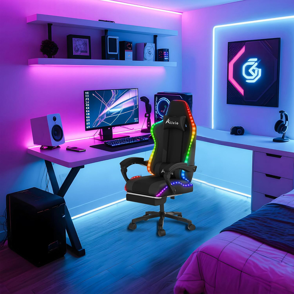 Alivio Black PU Leather Wireless App Control LED Gaming Chair with Massage Lumbar Cushion Image 4